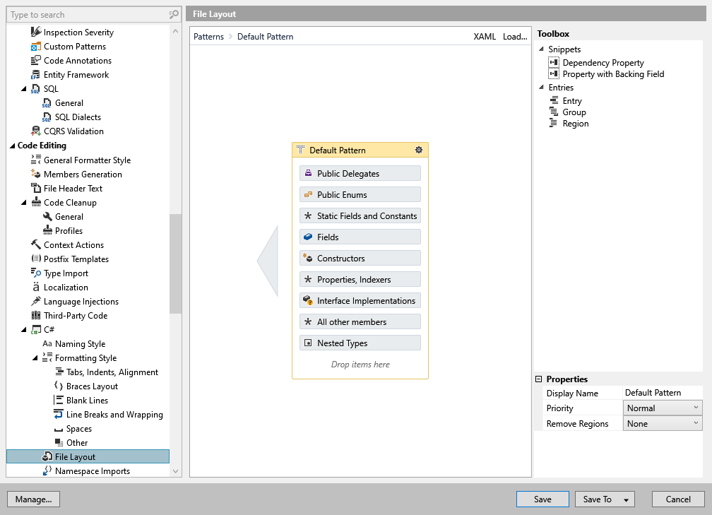 ReSharper options: Code Editing | C# | File Layout