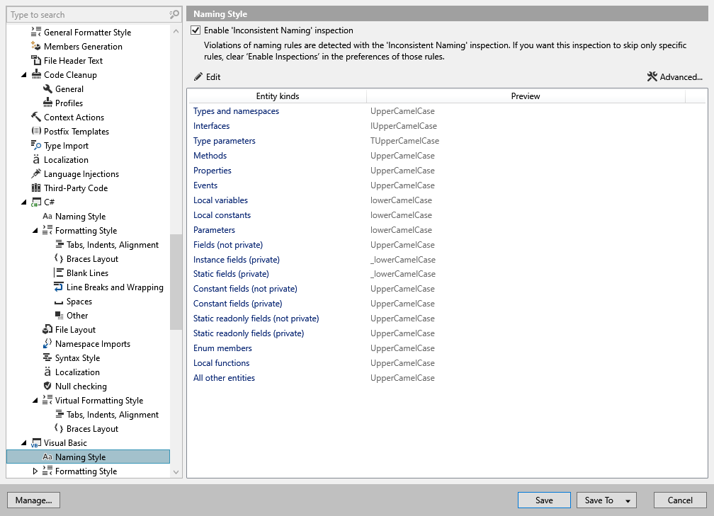 ReSharper options: Code Editing | Visual Basic | Casing