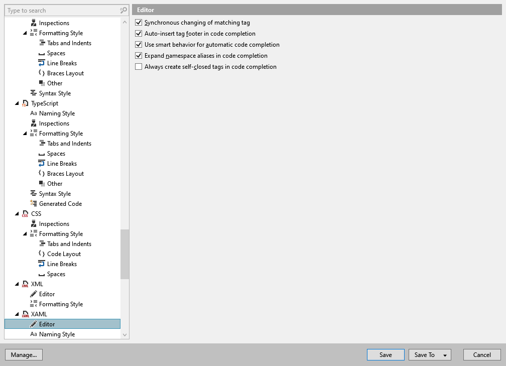 ReSharper options: Code Editing | XAML | Editor