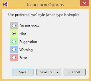 Inspection Options dialog Inspection Options dialog