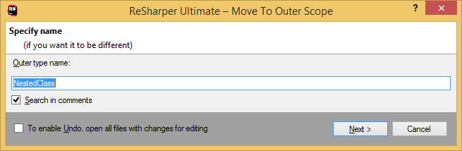 ReSharper: リファクタリング: 型を外部スコープに移動 ReSharper: リファクタリング: 型を外部スコープに移動