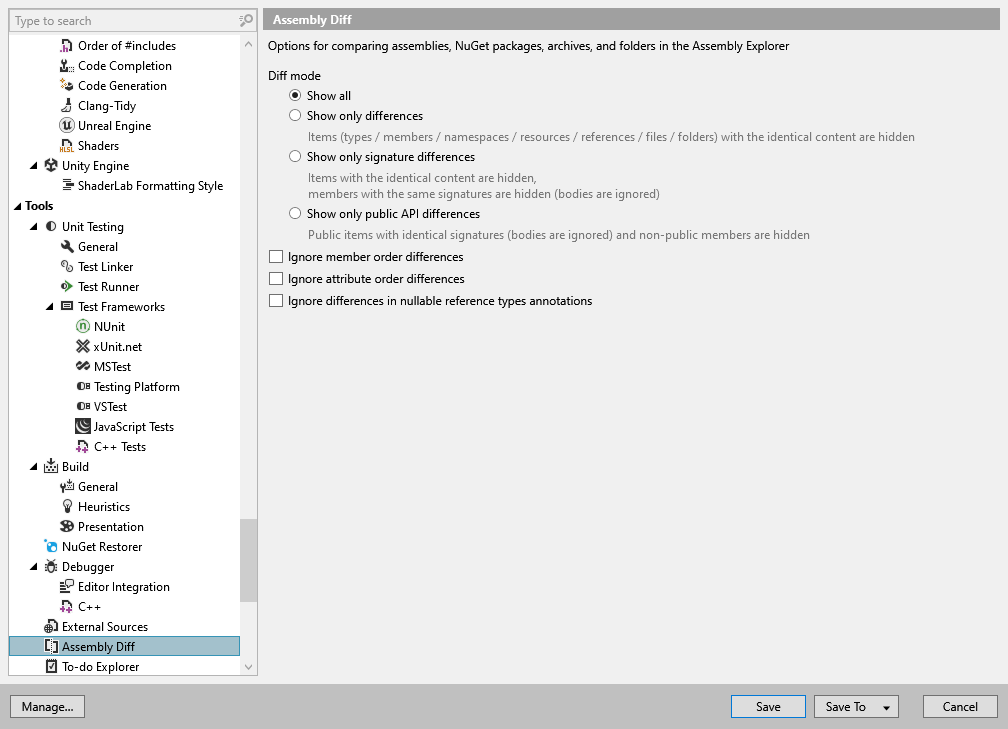 ReSharper options: Tools | Assembly Diff ReSharper options: Tools | Assembly Diff