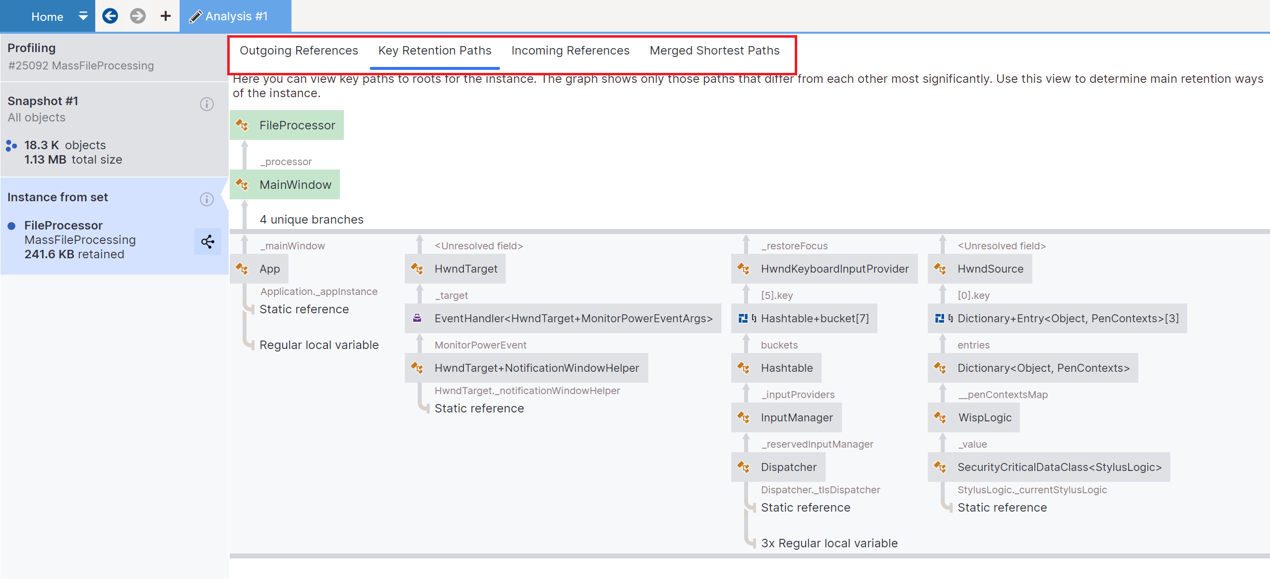 dotMemory:分析实例视图 dotMemory:分析实例视图