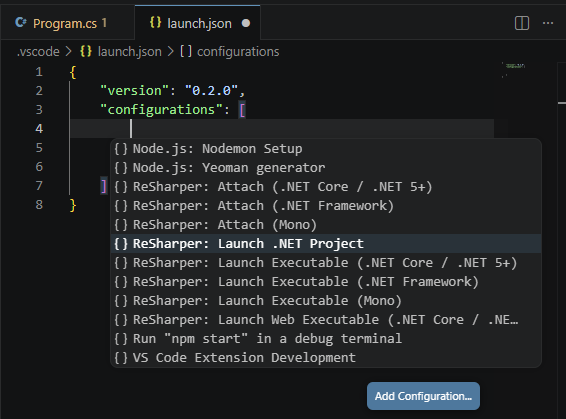 ReSharper: Adding a new launch configuration ReSharper: Adding a new launch configuration