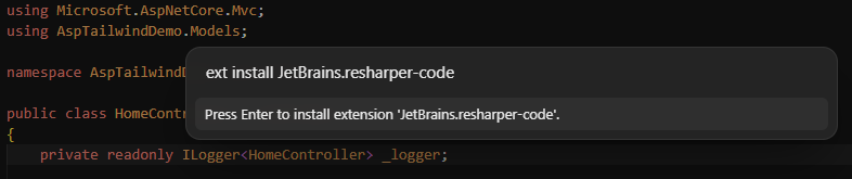 Install ReSharper in Devin Desktop from the command palette