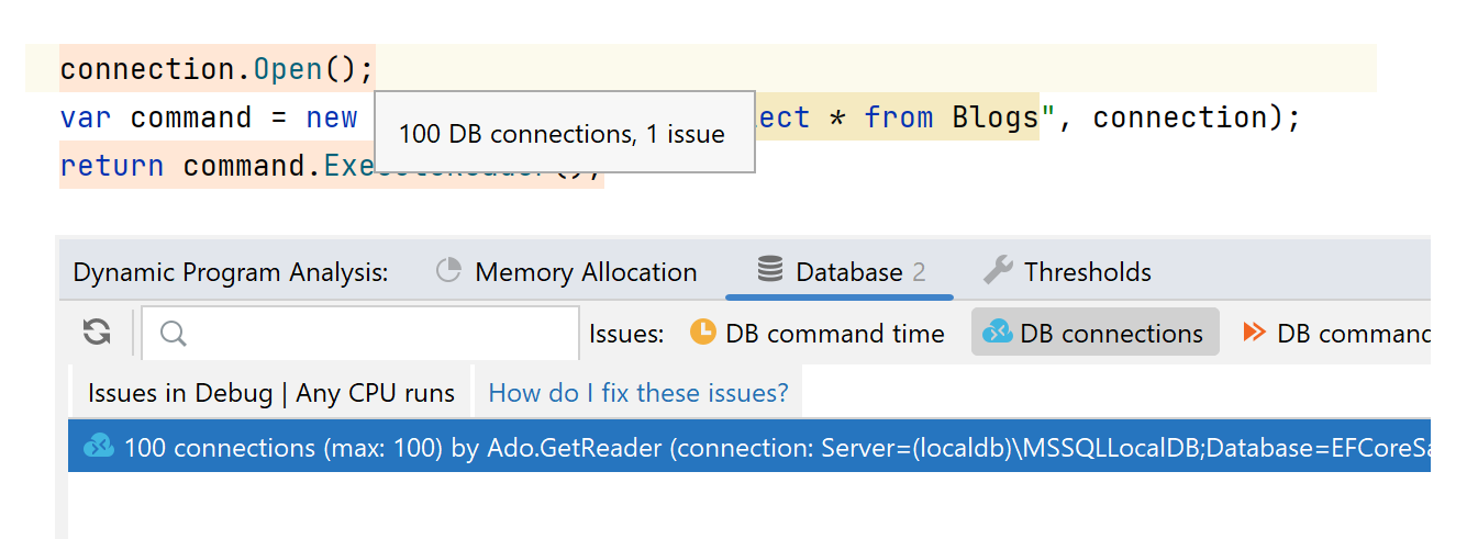 DPA connection leak reader DPA connection leak reader