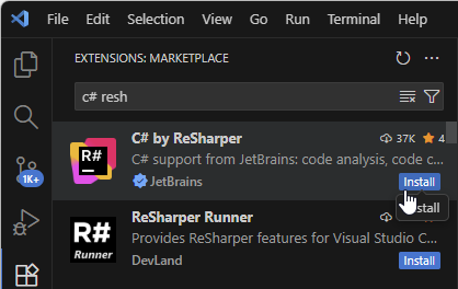 Install ReSharper in Visual Studio Code Install ReSharper in Visual Studio Code