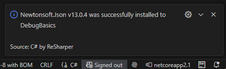 ReSharper: install NuGet package. Notification ReSharper: install NuGet package. Notification