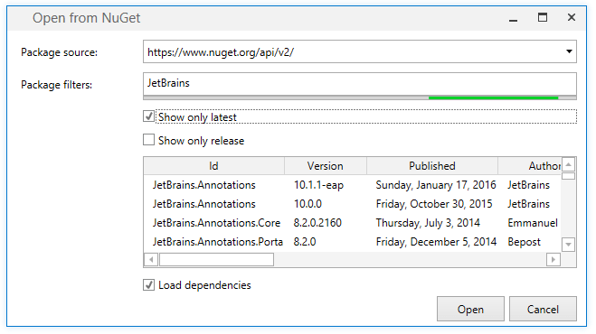 Opening NuGet packages from an online package source Opening NuGet packages from an online package source
