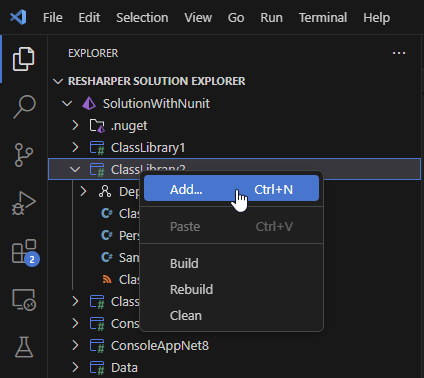 ReSharper for Visual Studio Code: RESHARPER SOLUTION EXPLORER view ReSharper for Visual Studio Code: RESHARPER SOLUTION EXPLORER view