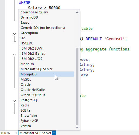 ReSharper: Change dialect of the SQL file