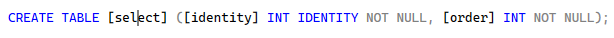 ReSharper: Quote identifier. SQL quick-fix applied