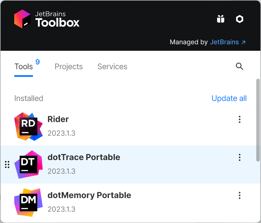 Start dotTrace from Toolbox Start dotTrace from Toolbox