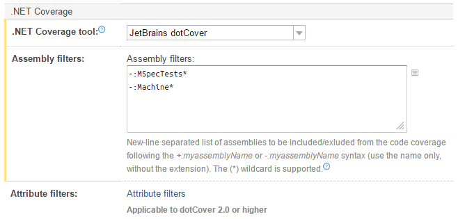 TeamCity。 MSpec カバレッジステップ TeamCity。 MSpec カバレッジステップ