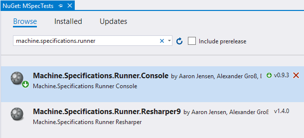 NuGet を介した MSpec のインストール NuGet を介した MSpec のインストール