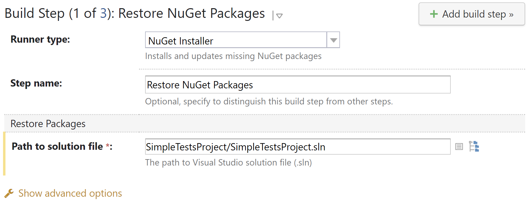 TeamCity。 NuGet インストーラーステップ TeamCity。 NuGet インストーラーステップ
