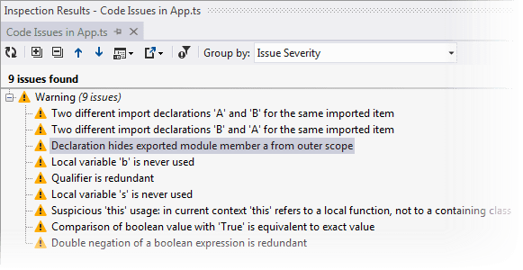 ReSharper: 特定の範囲で TypeScript の問題を調査する