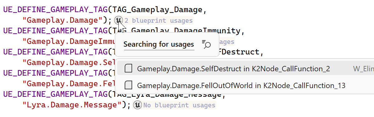 Usages of gameplay tags