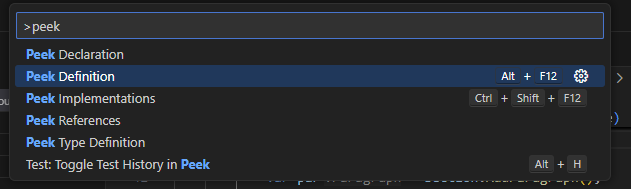 ReSharper for Visual Studio Code: Choosing a navigation action for Peek Definition view