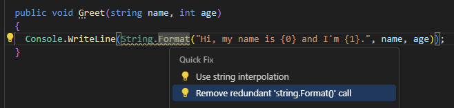 Redundant call to string formatting method