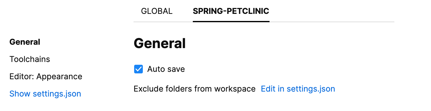 The 'SPRING-PETCLINIC' tab in Settings/Preferences