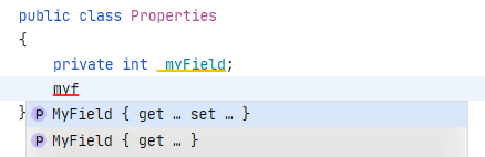 JetBrains Fleet: Completion suggestion to generate a property for a field
