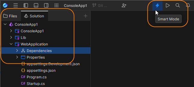 JetBrains Fleet: Solution view for .NET (C#) projects