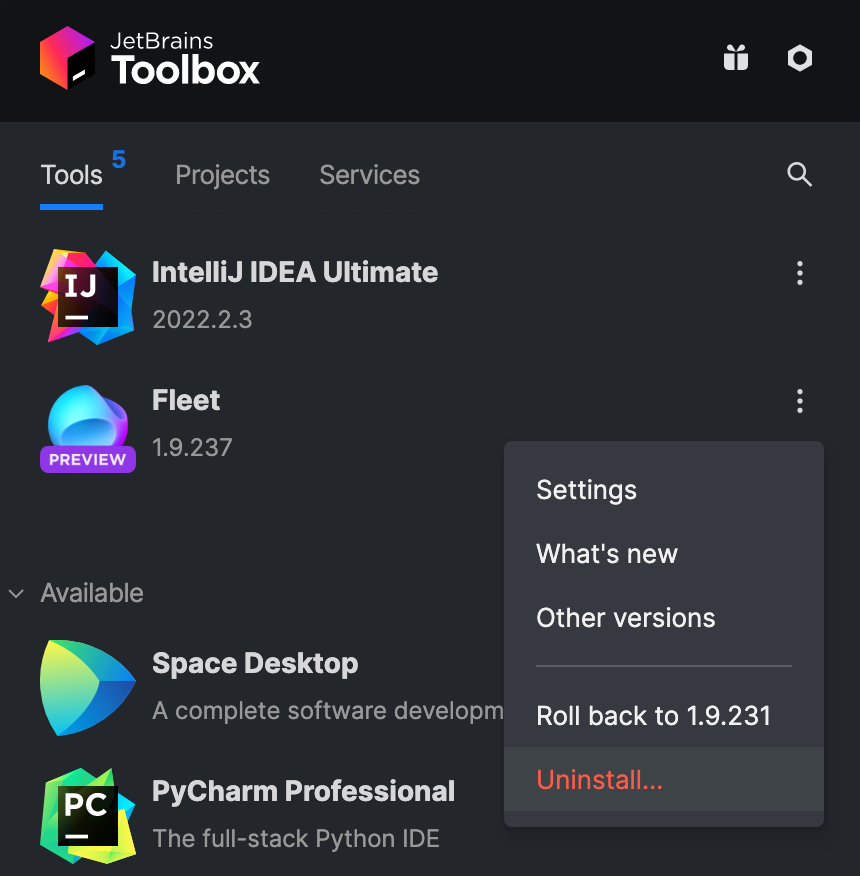 Uninstall JetBrains Fleet Documentation