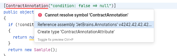 Quick-fix for adding reference to the JetBrains.Annotations module