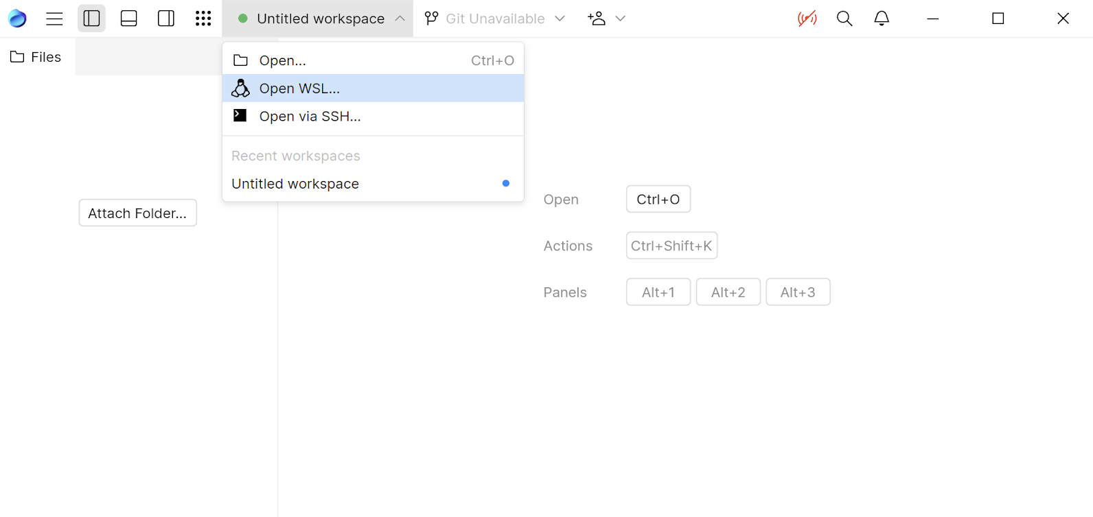 Open WSL item in the workspaces menu