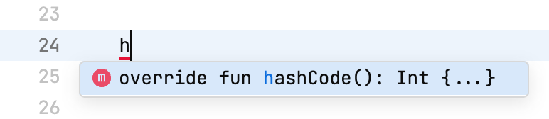 Generating a hashcode implementation using the code completion suggestion
