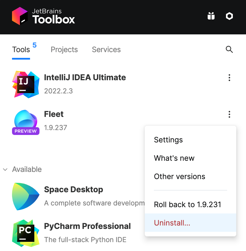 Uninstall JetBrains Fleet Documentation