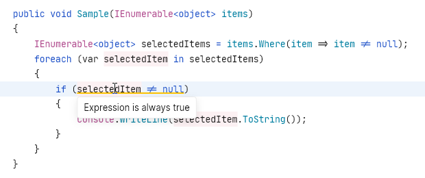 Redundant nullability check for collection item