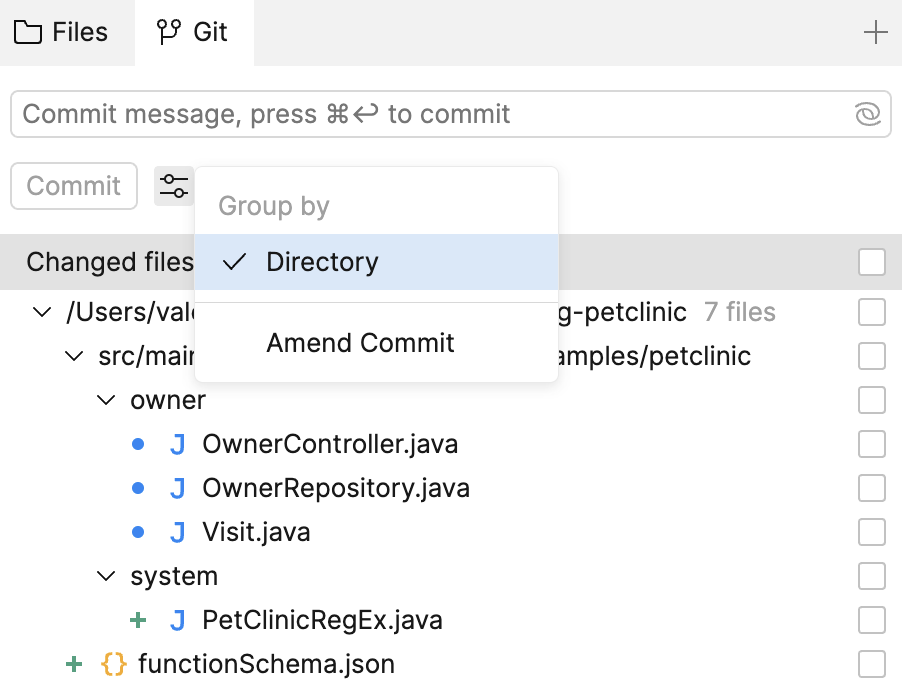 Group by Directory option in Git tool