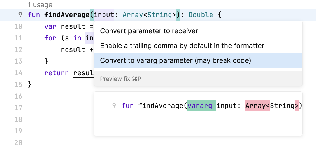 Code actions preview Code actions preview