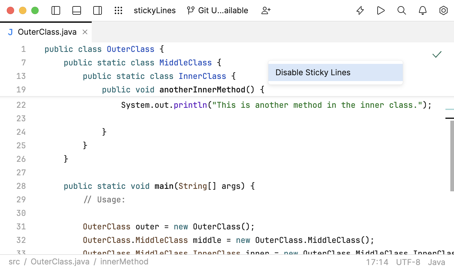 Disable Sticky Lines Disable Sticky Lines