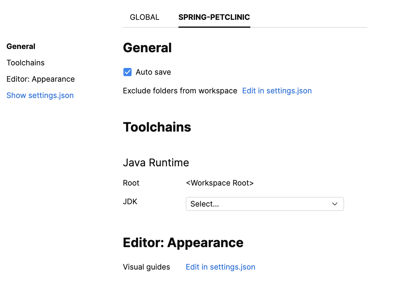 Git currently open project settings Git currently open project settings