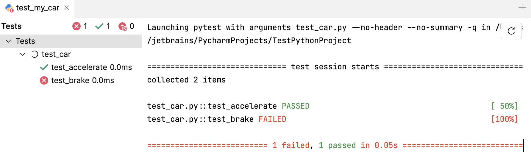 Pytest results in terminal Pytest results in terminal