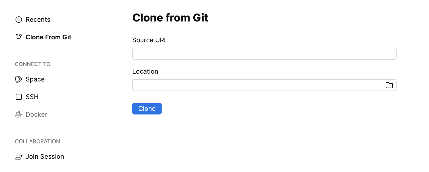 Clone From Git option on welcome screen