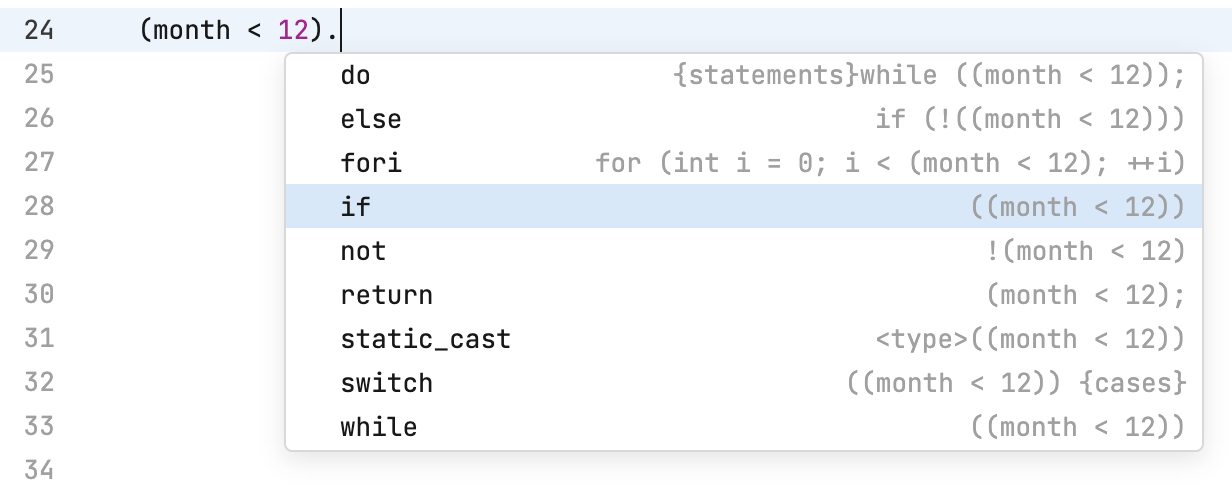 Postfix completion suggestions