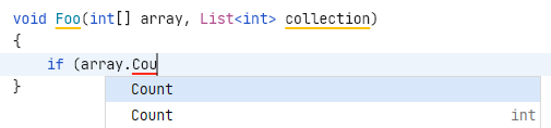 Completing mistyped Count property for array