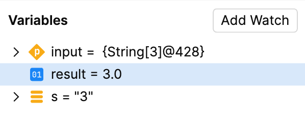 New values in the Variables panel