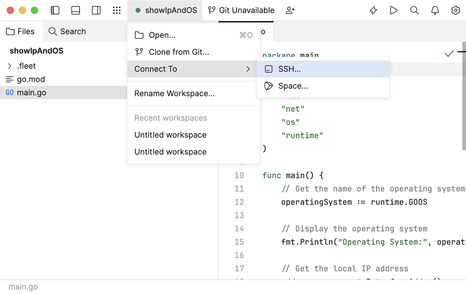 Connect to SSH from workspaces