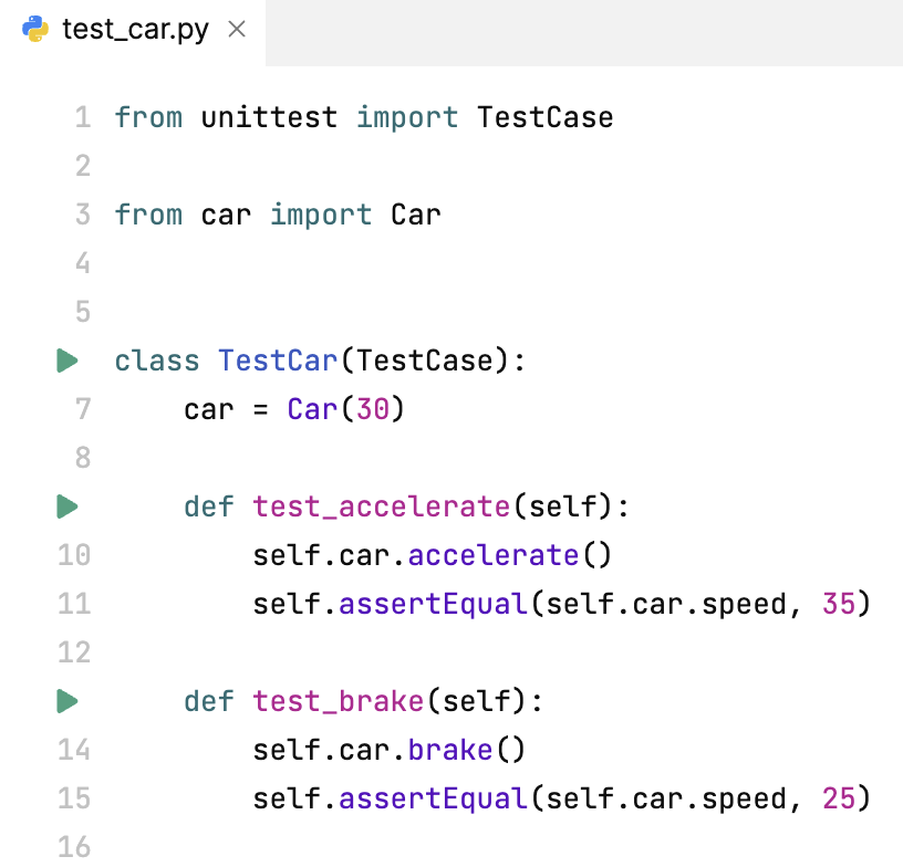 Gutter icons for unittest tests