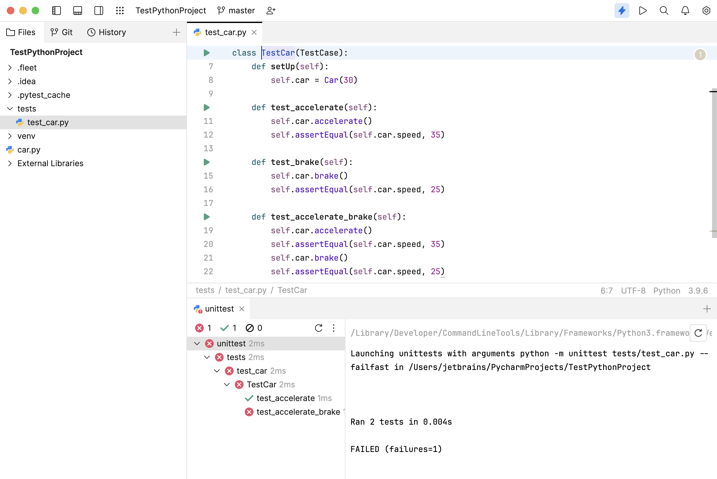 Example of pytest run configuration