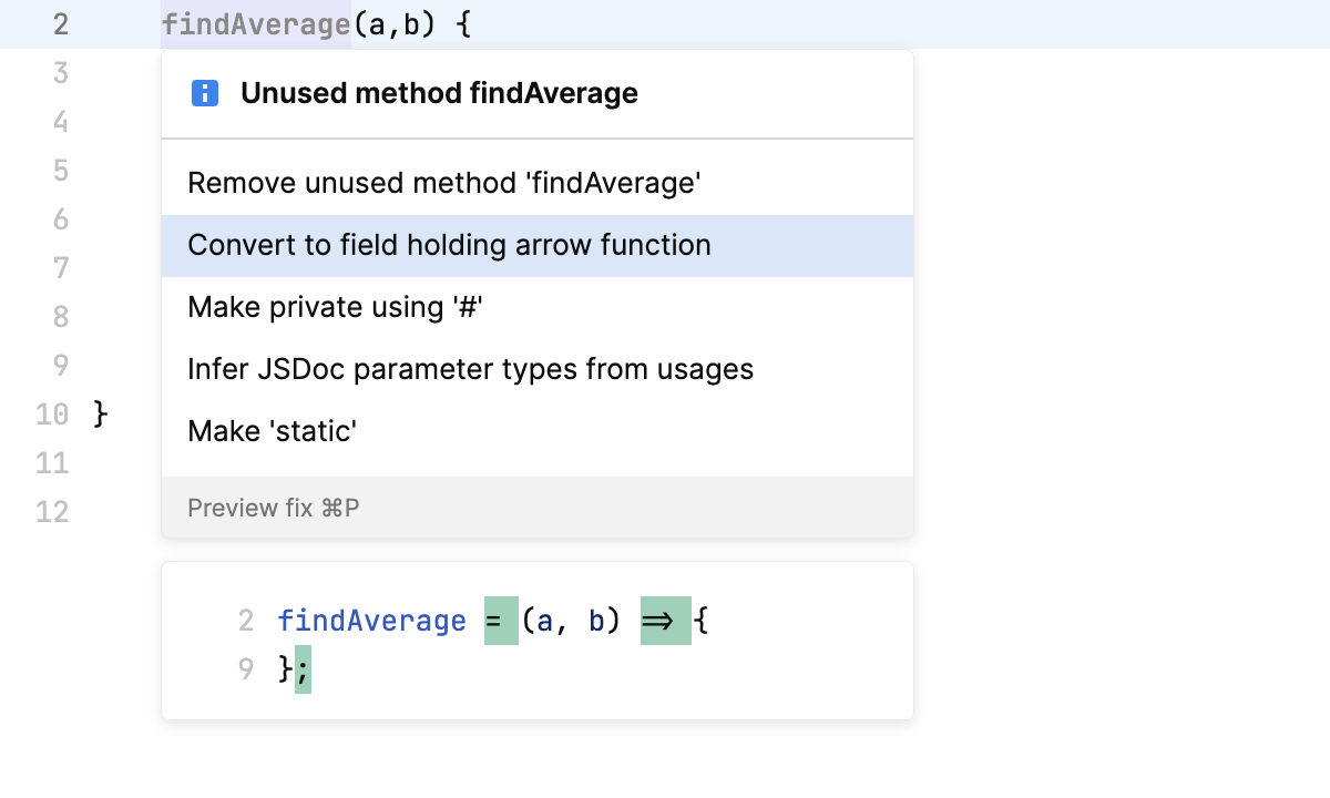 Code actions preview