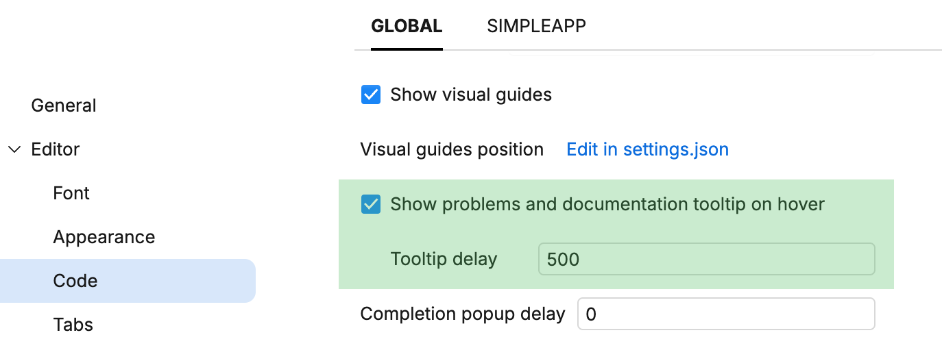 Configure the parameter info popup