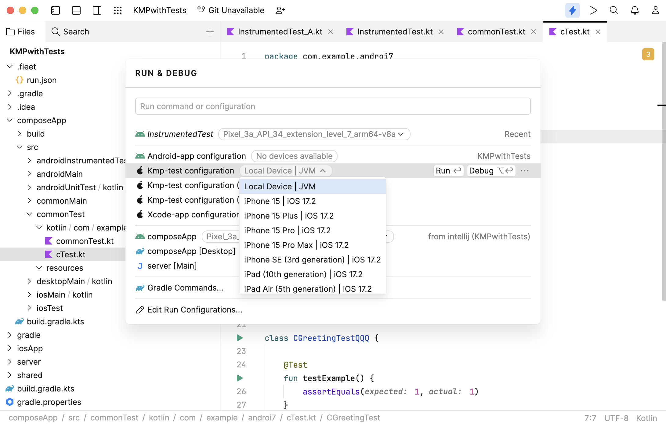 list of run configurations