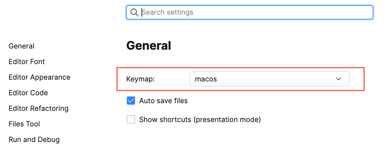 Keymap in the Settings menu