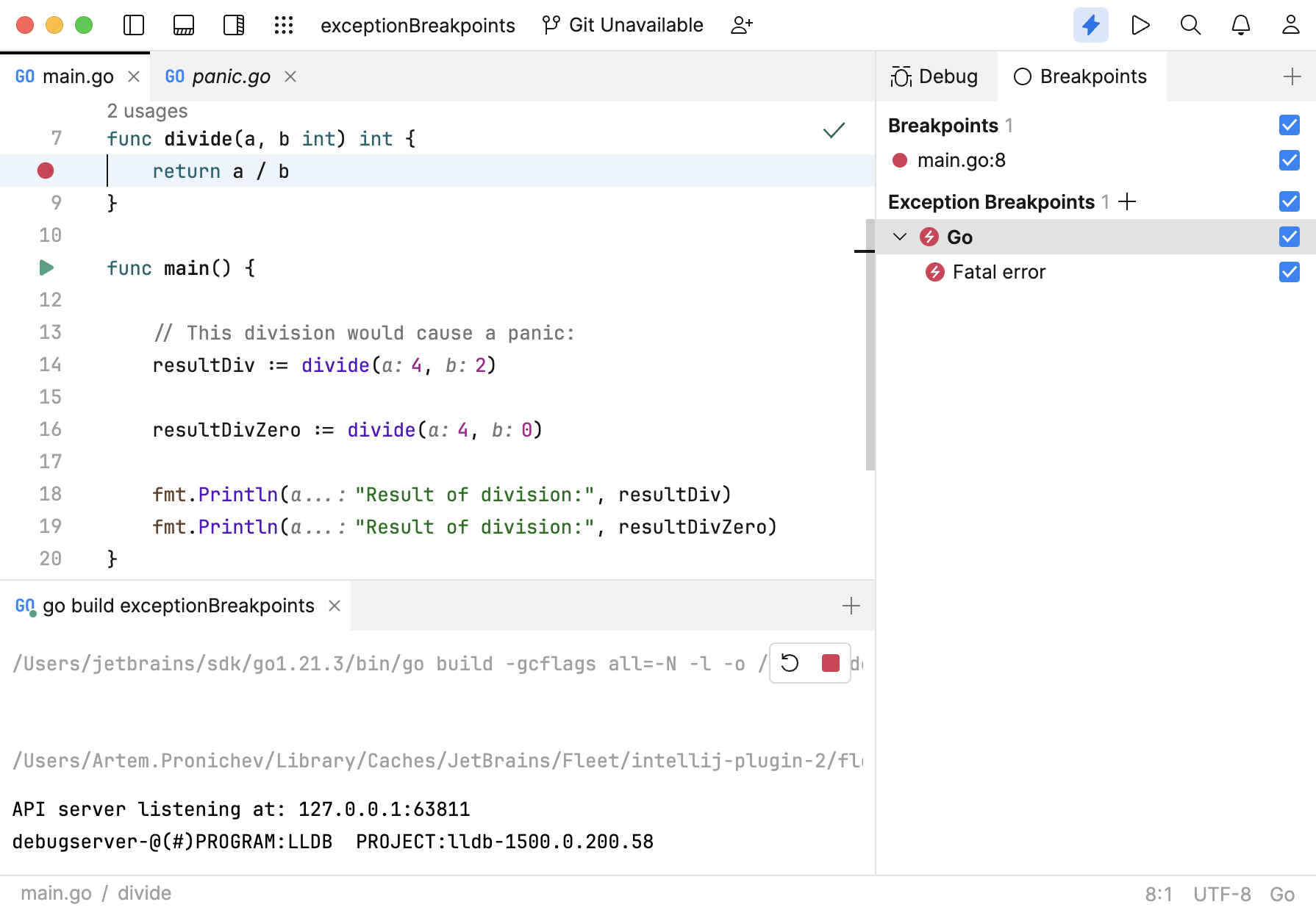 Go fleet breakpoints types